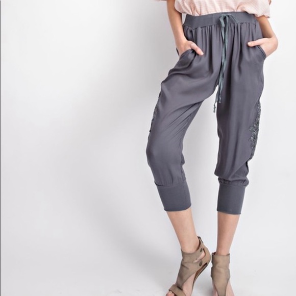 Soft Embroidery Joggers (Grey) - Picture 2 of 5